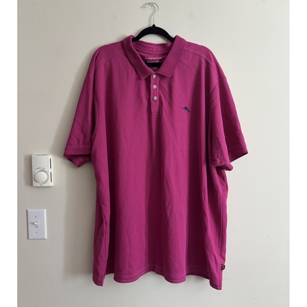 Tommy Bahama Island Zone Mens 3XLB Short Sleeve Polo Shirt Pink Purple Cotton